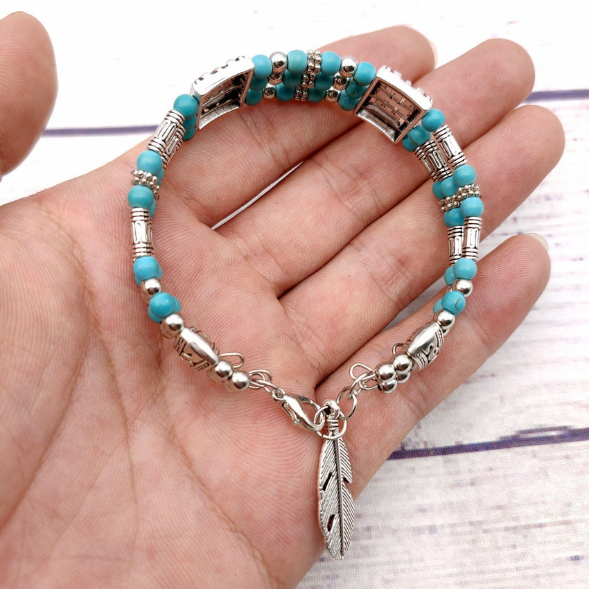 Wholesale Hollow Out Round Three Layers Multicolor Turquoise Zinc Alloy Bracelet